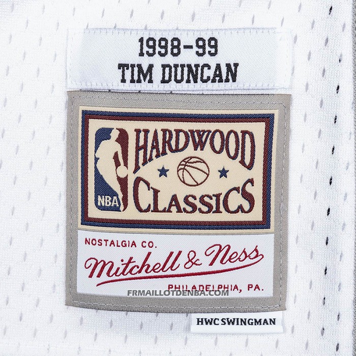 Maillot San Antonio Spurs Tim Duncan NO 21 Mitchell & Ness 1998-99 Blanc